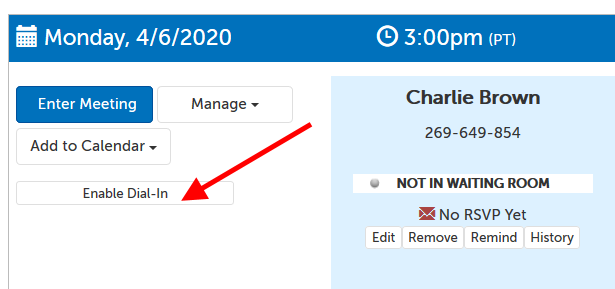 Enable Dial-In button on meeting panel