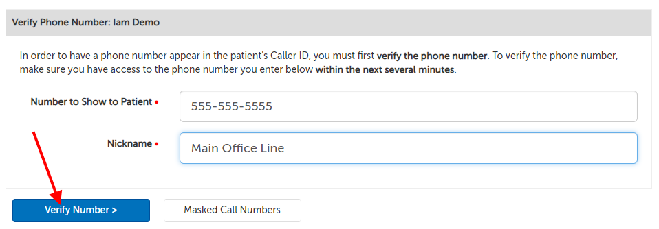 Arrow pointing at Verify Number