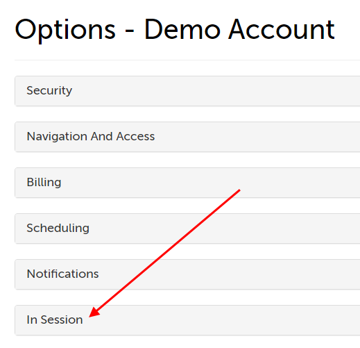 Arrow pointing at the In Session section